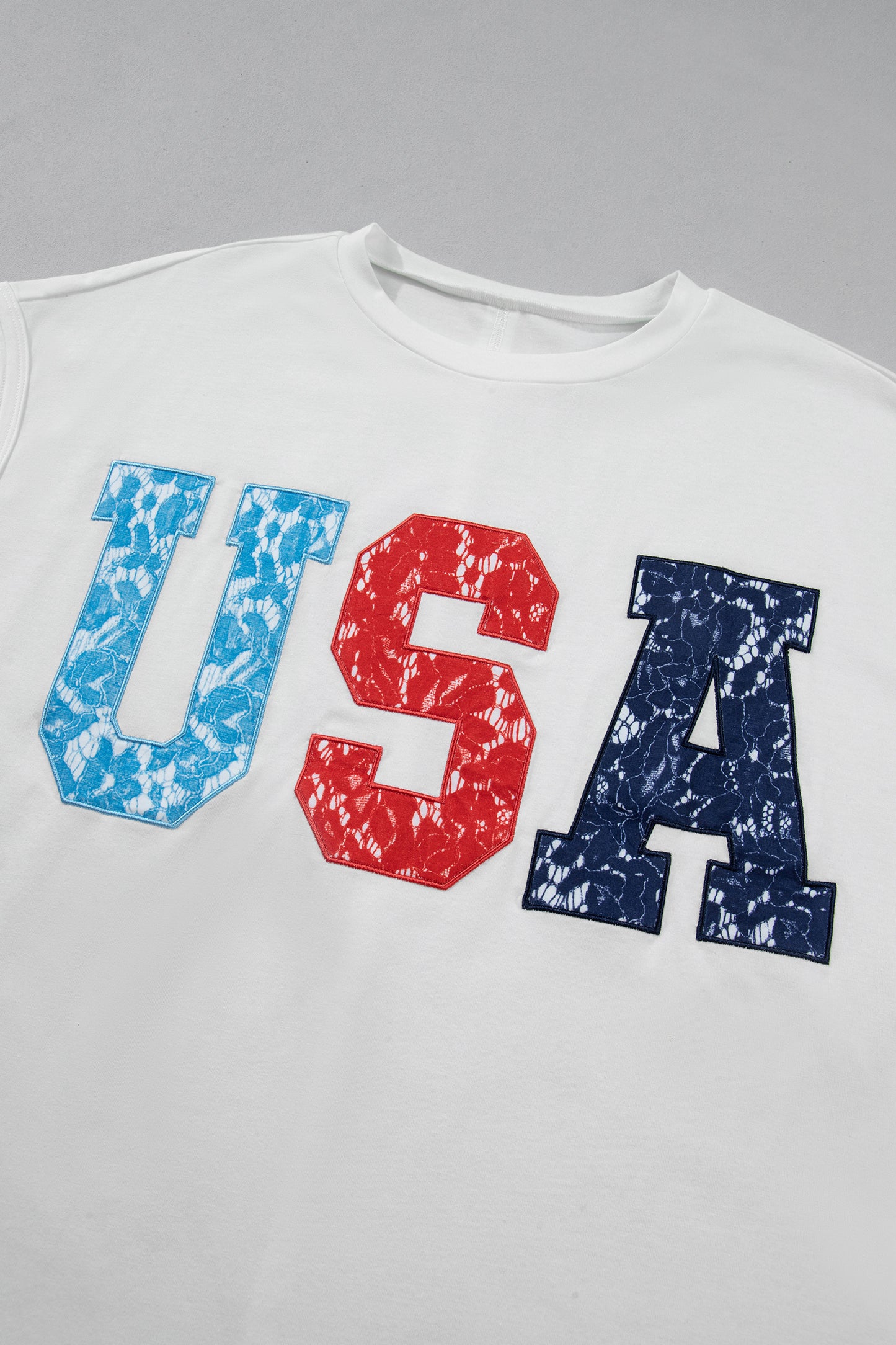 White Usa Color Block Letter Printed Dolman Tee-Tops/Tops & Tees-[Adult]-[Female]-2022 Online Blue Zone Planet