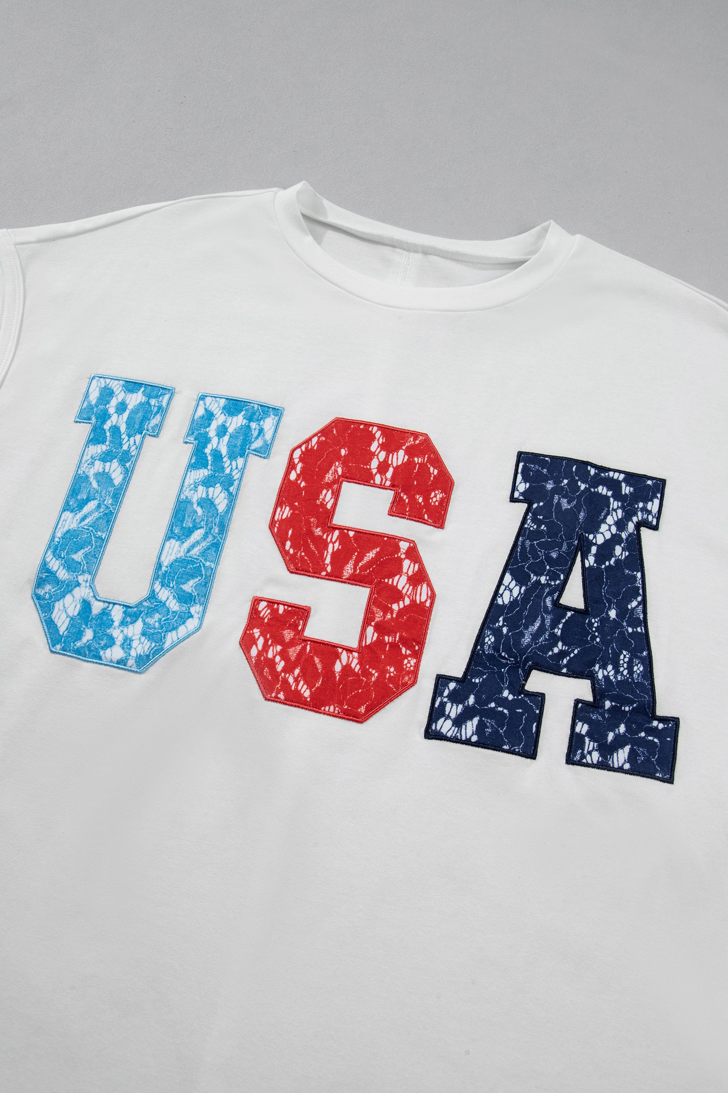 White Usa Color Block Letter Printed Dolman Tee-Tops/Tops & Tees-[Adult]-[Female]-2022 Online Blue Zone Planet