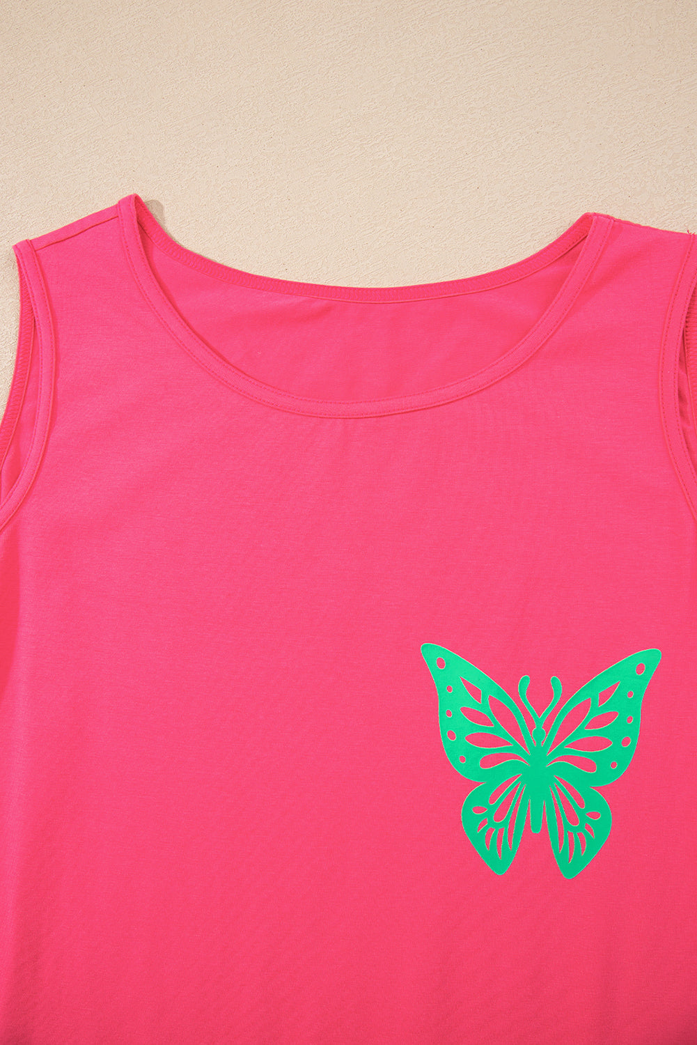Sachet Pink Butterfly Graphic Casual Tank Top-Tops/Tank Tops-[Adult]-[Female]-2022 Online Blue Zone Planet