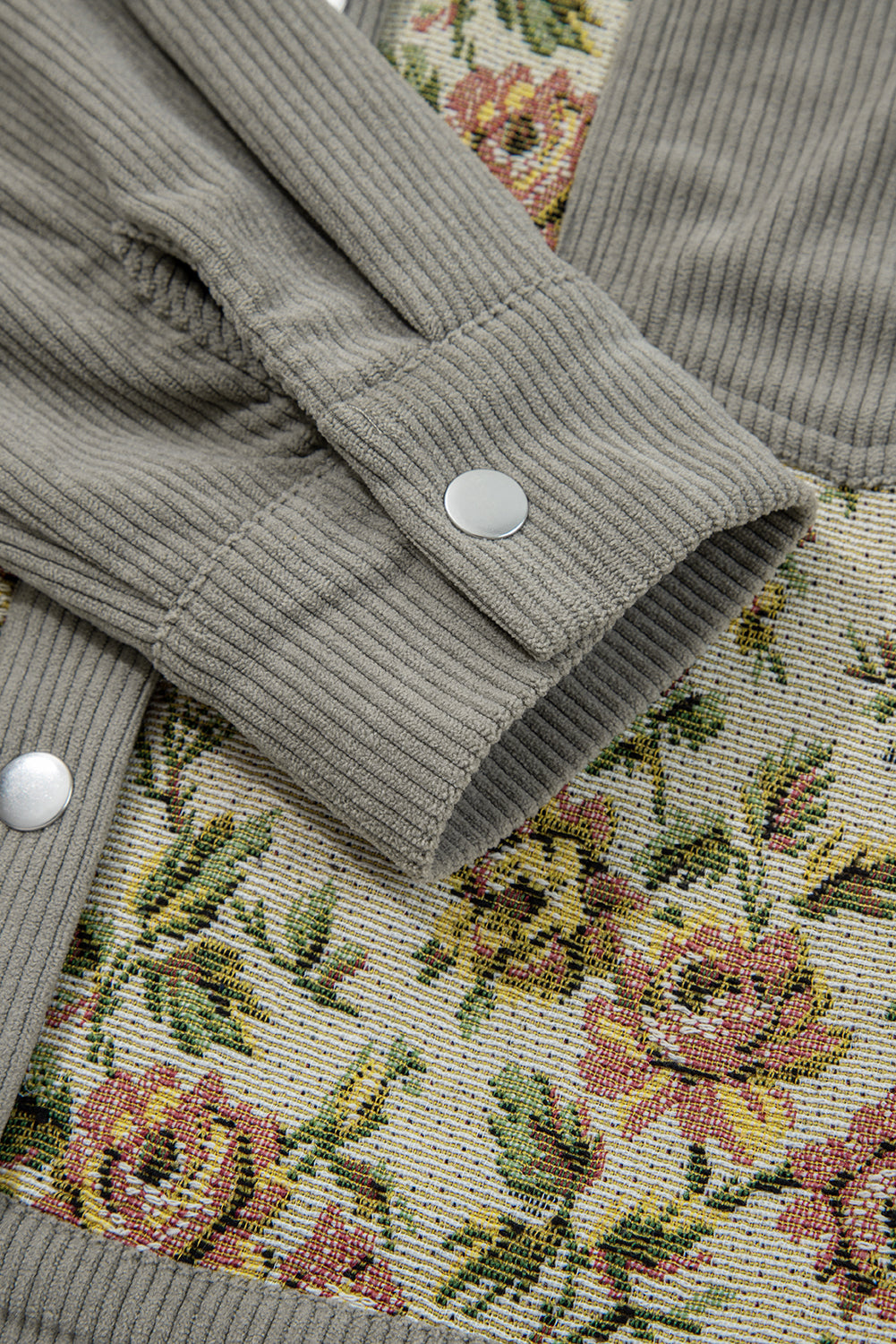 Medium Grey Ribbed Retro Floral Patchwork Shirt Style Jacket-Outerwear/Jackets-[Adult]-[Female]-2022 Online Blue Zone Planet