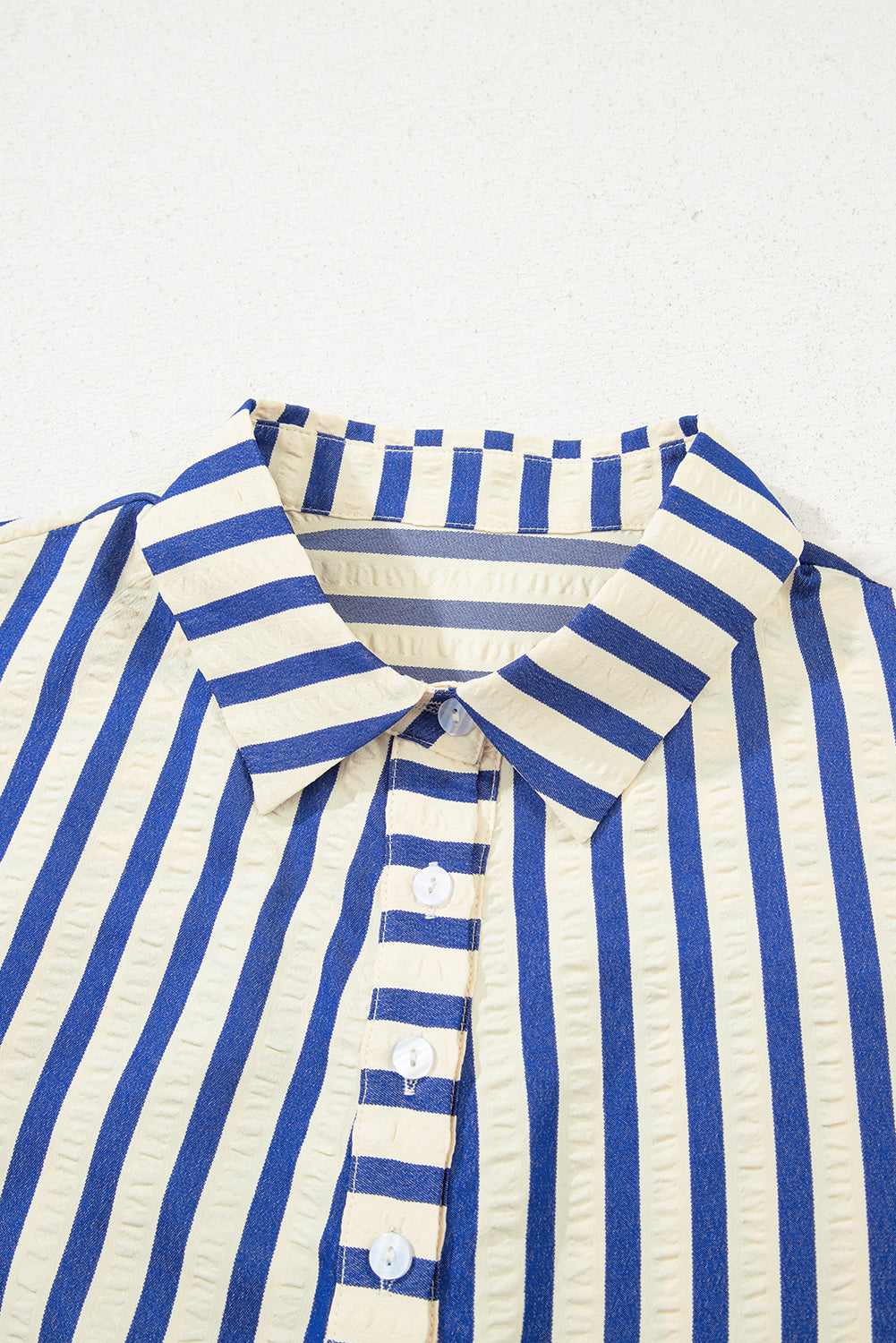 Blue Stripe Collared Half Button Side Pockets Loose Fit Mini Dress-Dresses/Mini Dresses-[Adult]-[Female]-2022 Online Blue Zone Planet
