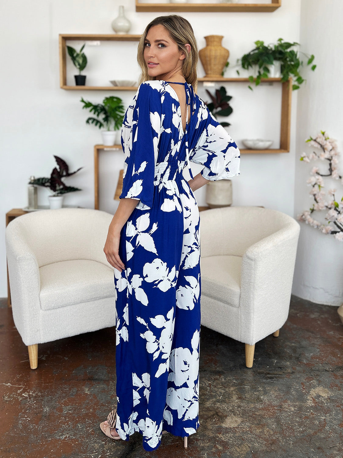 Blue Zone Planet | Double Take Full Size Printed Tie Back Wide Leg Jumpsuit-TOPS / DRESSES-[Adult]-[Female]-2022 Online Blue Zone Planet