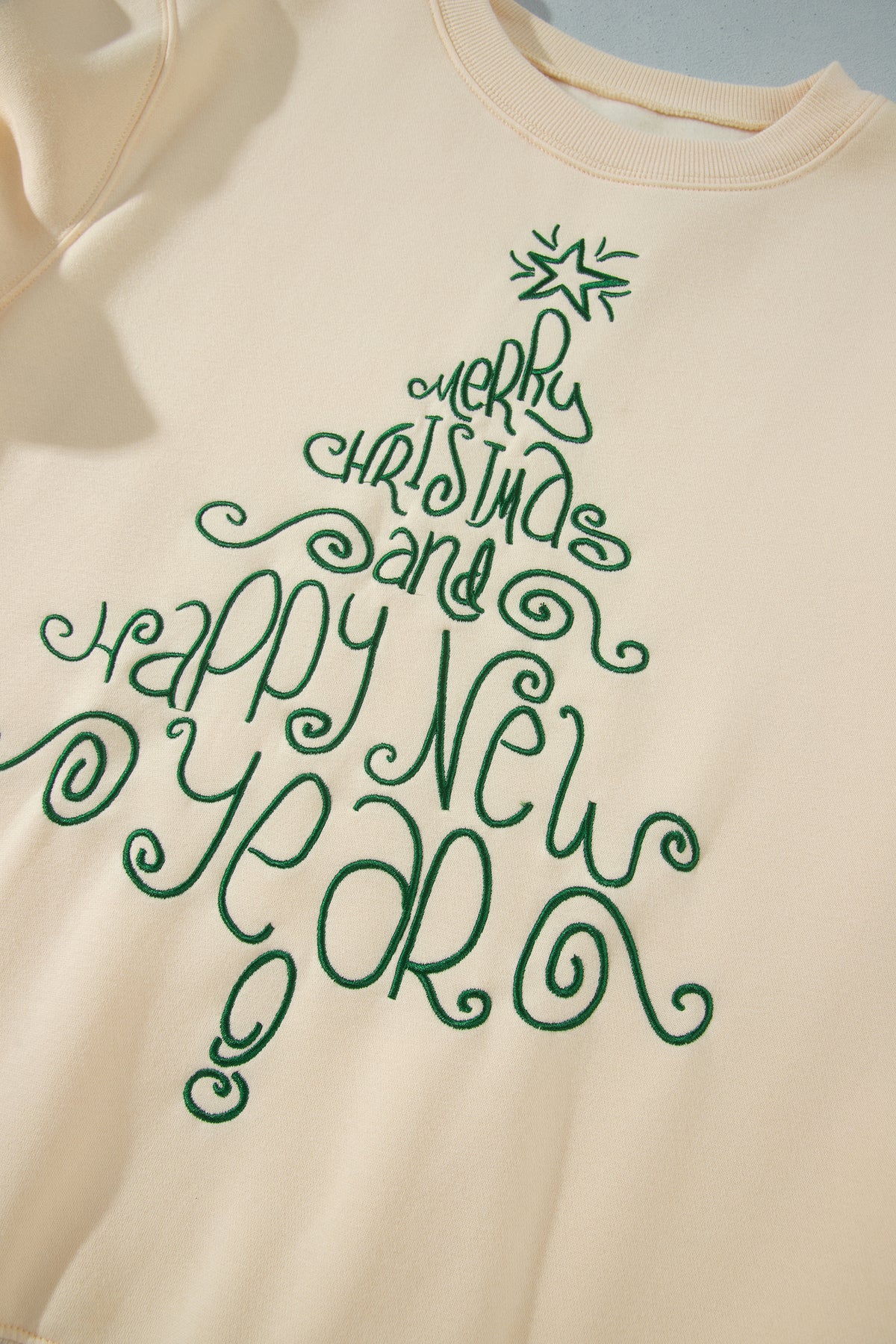 Apricot Merry Christmas and Happy New Year Embroidered Holiday Slogan Sweatshirt-Tops/Sweatshirts & Hoodies-[Adult]-[Female]-2022 Online Blue Zone Planet