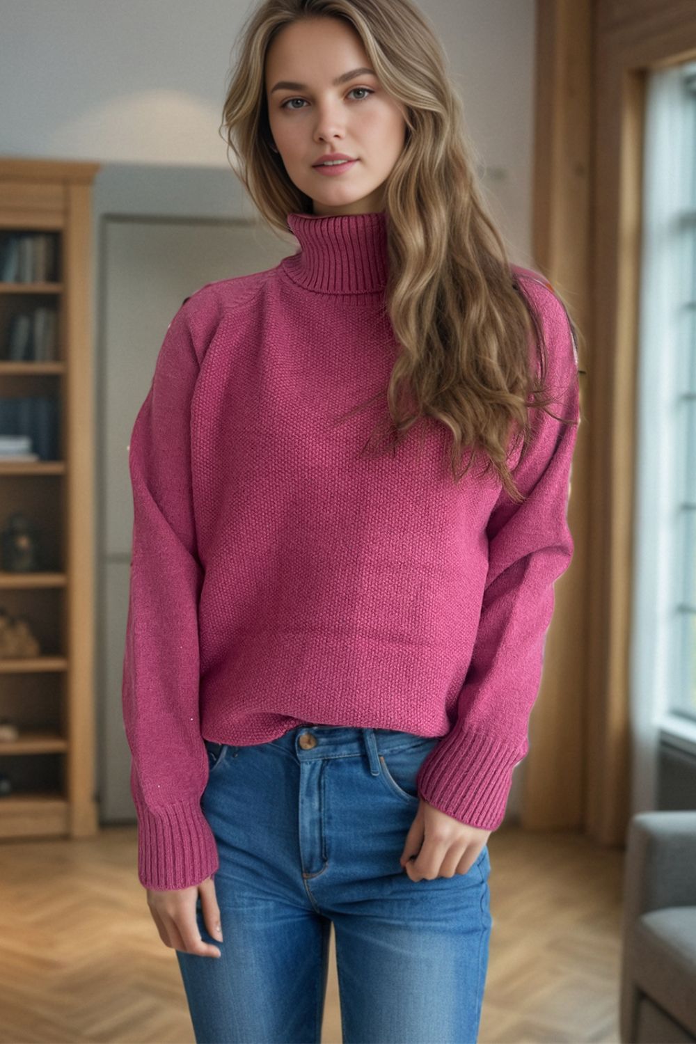 Blue Zone Planet | Ribbed Turtleneck Raglan Sleeve Sweater-TOPS / DRESSES-[Adult]-[Female]-2022 Online Blue Zone Planet