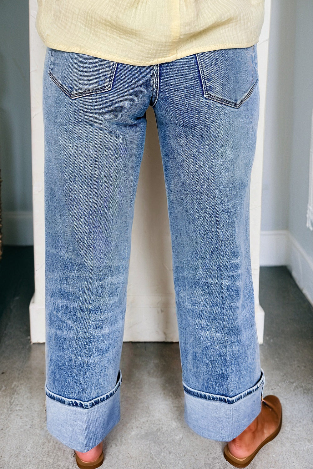Myosotis Center Seam Cuffed Hem Straight High Waist Jeans-Bottoms/Jeans-[Adult]-[Female]-2022 Online Blue Zone Planet