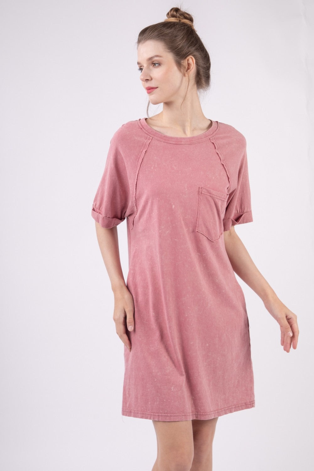 VERY J Washed Round Neck Mini Tee Dress-TOPS / DRESSES-[Adult]-[Female]-2022 Online Blue Zone Planet