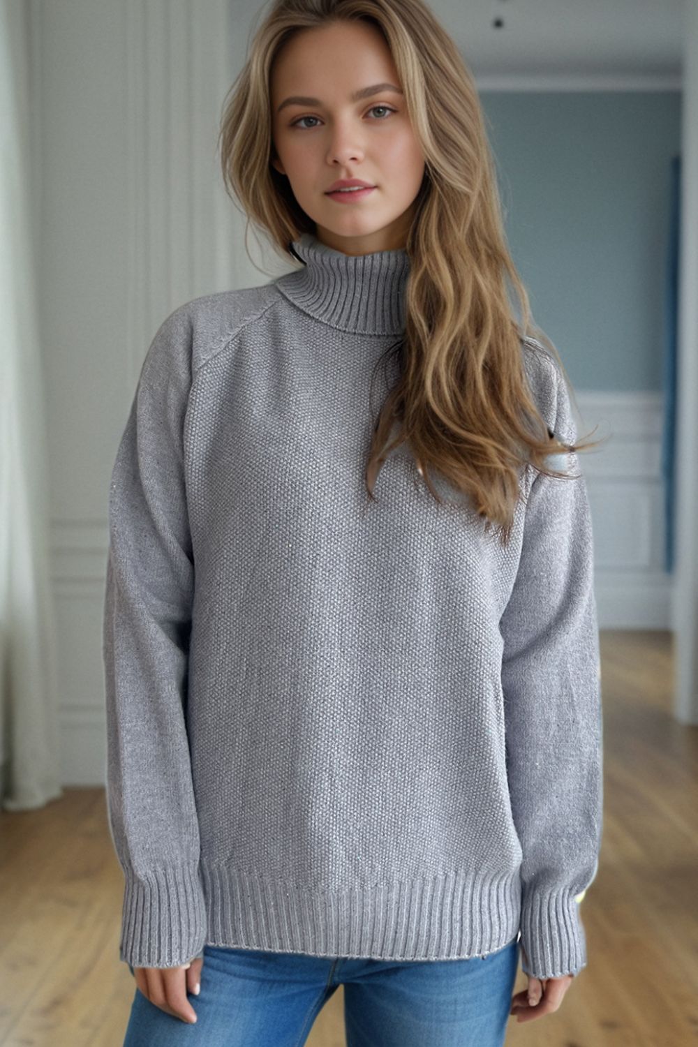 Blue Zone Planet | Ribbed Turtleneck Raglan Sleeve Sweater-TOPS / DRESSES-[Adult]-[Female]-Gray-One Size-2022 Online Blue Zone Planet