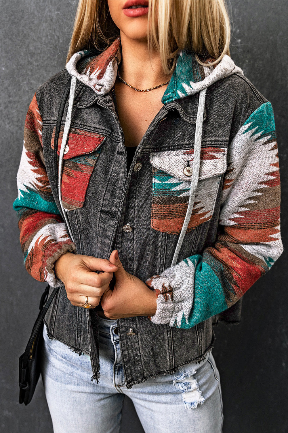 Drawstring Hooded Pocketed Denim Jacket-TOPS / DRESSES-[Adult]-[Female]-Dark Gray-XS-2022 Online Blue Zone Planet