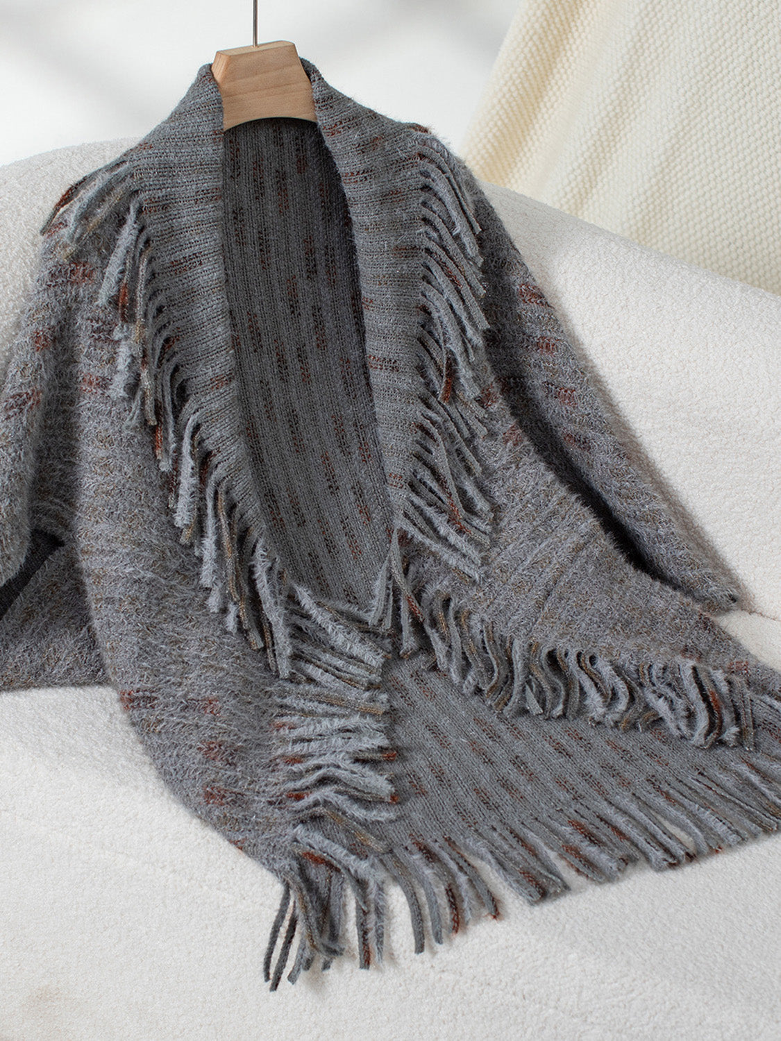 Fringe Open Front Half Sleeve Poncho-TOPS / DRESSES-[Adult]-[Female]-Dark Gray-One Size-2022 Online Blue Zone Planet