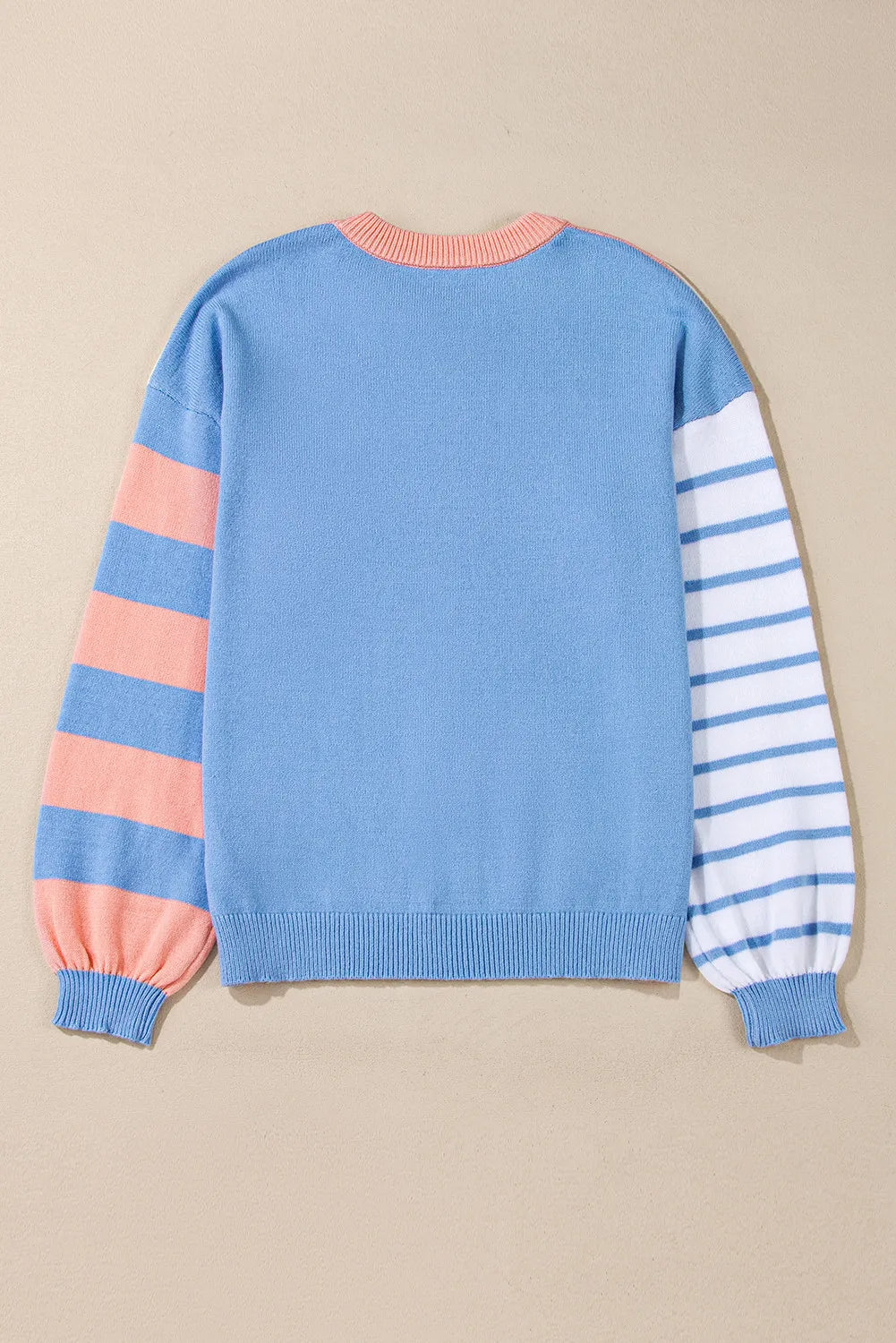 Contrast Striped Round Neck Long Sleeve Sweater-TOPS / DRESSES-[Adult]-[Female]-2022 Online Blue Zone Planet