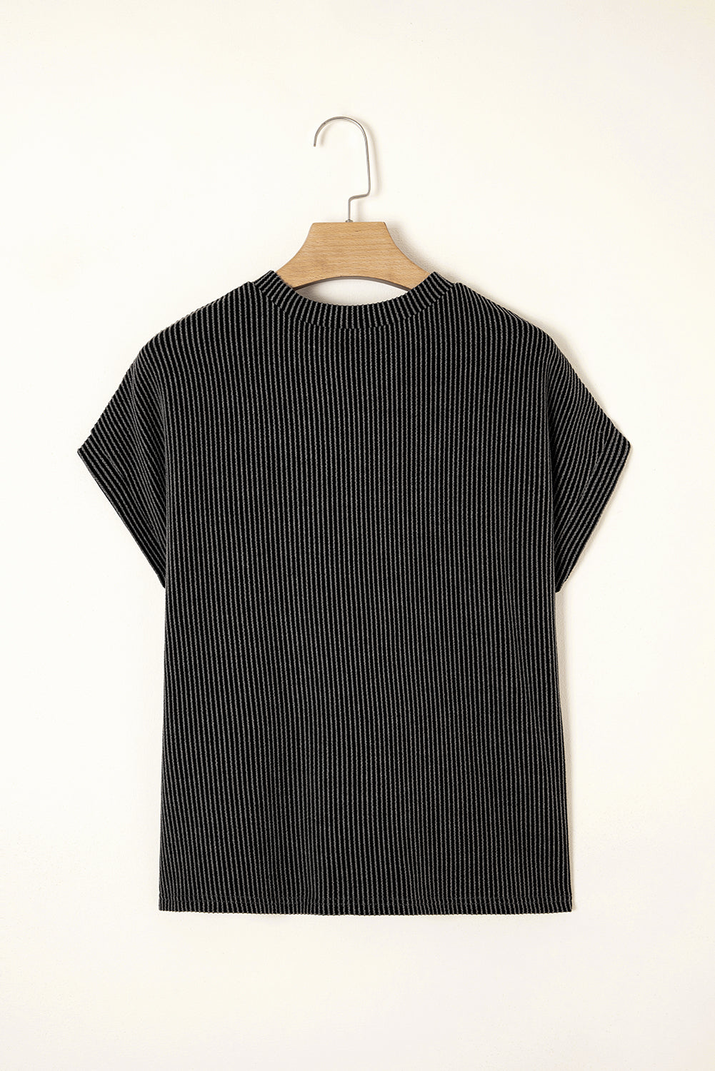 Carbon Grey Corded Knit Color Block Pocketed Crew Neck T Shirt-Tops/Tops & Tees-[Adult]-[Female]-2022 Online Blue Zone Planet