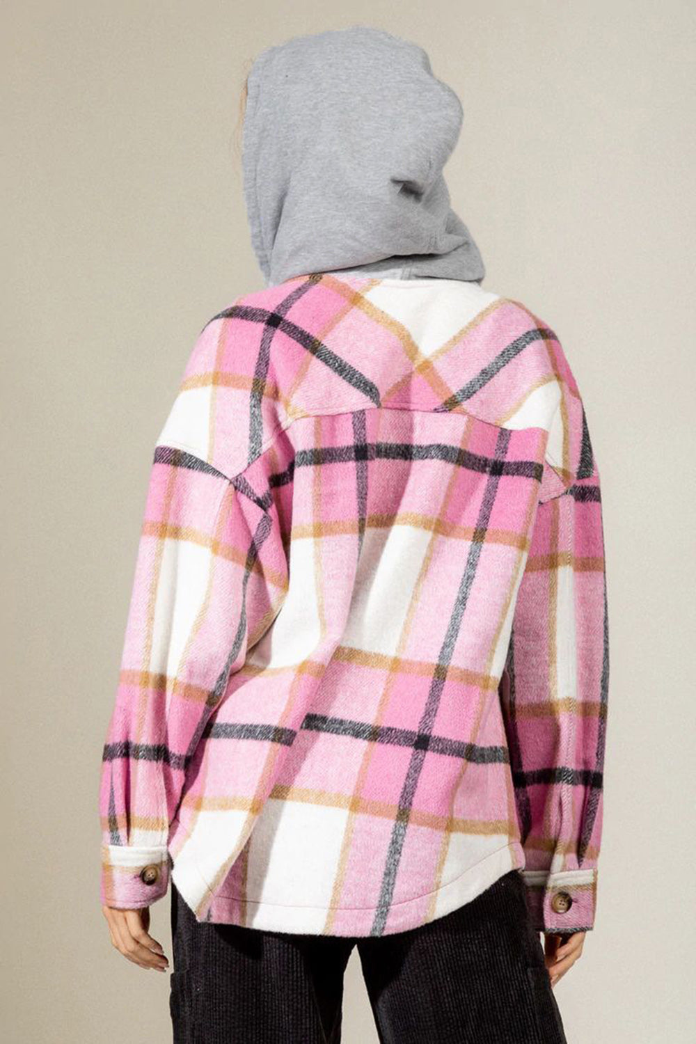 Drawstring Plaid Dropped Shoulder Hooded Shacket-TOPS / DRESSES-[Adult]-[Female]-2022 Online Blue Zone Planet