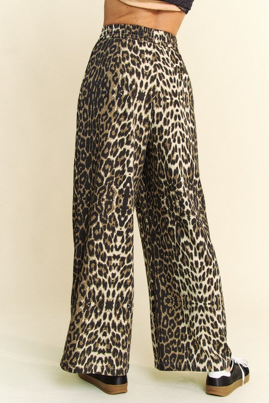 Davi & Dani Leopard Wide Leg Pants-BOTTOM SIZES SMALL MEDIUM LARGE-[Adult]-[Female]-2022 Online Blue Zone Planet