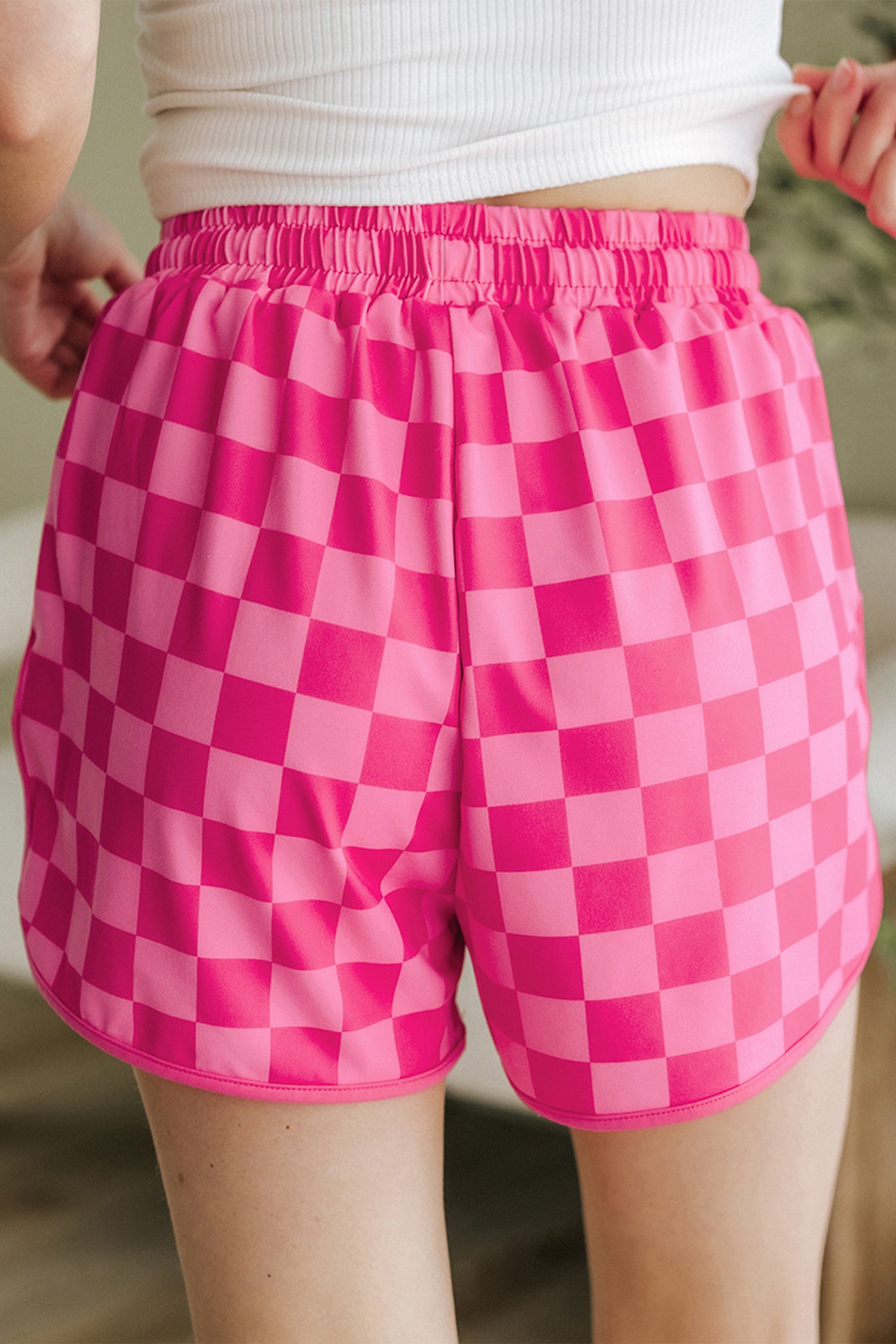 Multicolour Checkered Drawstring Elastic Waist Casual Shorts-Bottoms/Casual Shorts-[Adult]-[Female]-2022 Online Blue Zone Planet