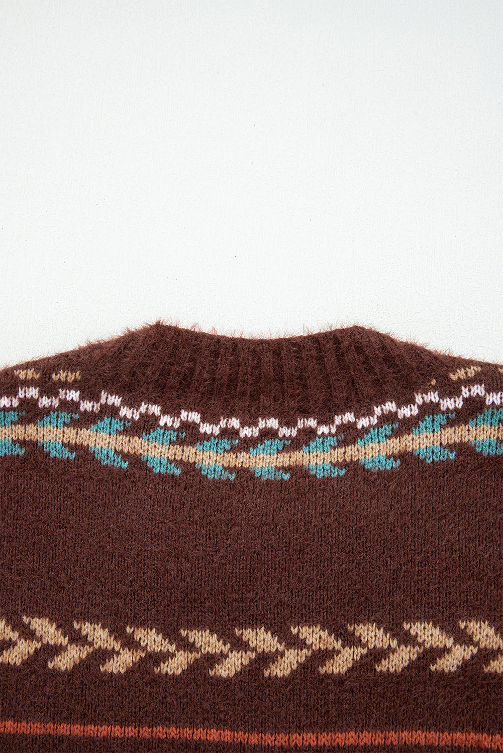Brown Ethnic Pattern Mohair Knitted Drop Shoulder Sweater-TOPS / DRESSES-[Adult]-[Female]-2022 Online Blue Zone Planet