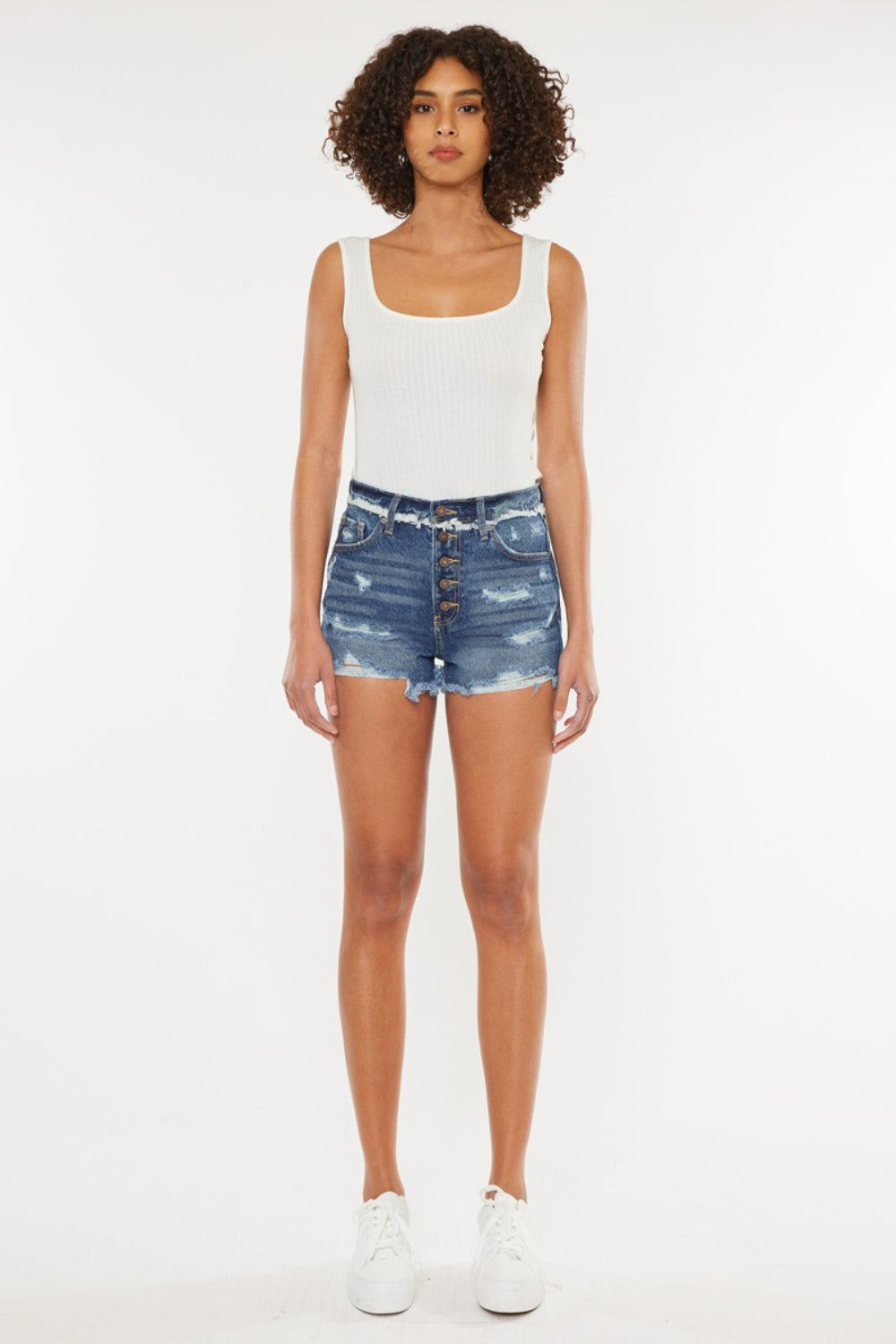 Kancan Distressed Button Fly Denim Shorts-BOTTOMS SIZES SMALL MEDIUM LARGE-[Adult]-[Female]-2022 Online Blue Zone Planet