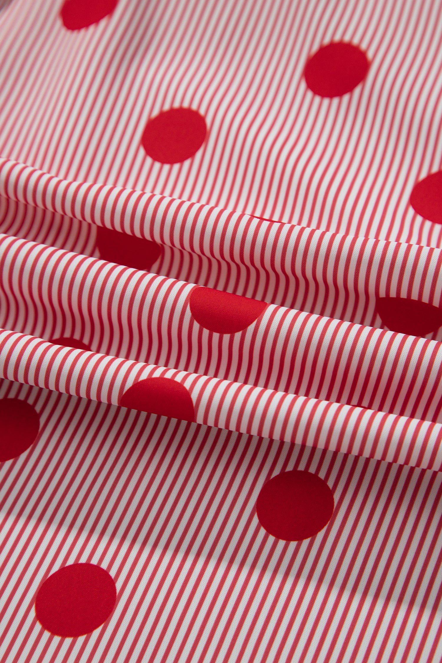 Fiery Red Polka Dot Striped Print Ruffle Stand Neck 3/4 Sleeve Shift Shirt-Tops/Blouses & Shirts-[Adult]-[Female]-2022 Online Blue Zone Planet