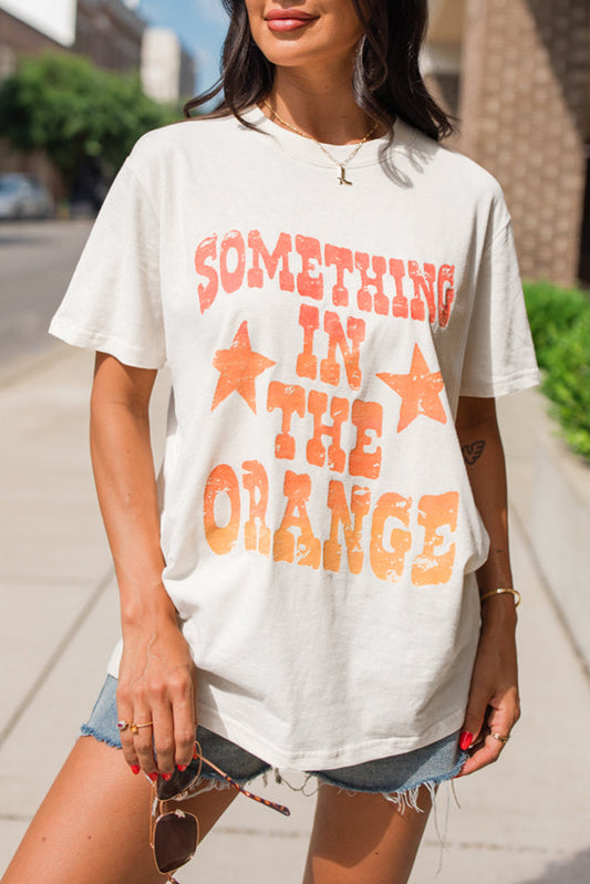 White SOMETHING IN THE ORANGE Graphic Crew Neck T Shirt-Graphic/Graphic Tees-[Adult]-[Female]-White-S-2022 Online Blue Zone Planet