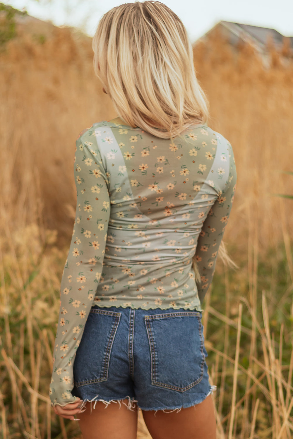 Laurel Green Vintage Floral Print Southern Style Mesh Long Sleeve Top-Tops/Long Sleeve Tops-[Adult]-[Female]-2022 Online Blue Zone Planet