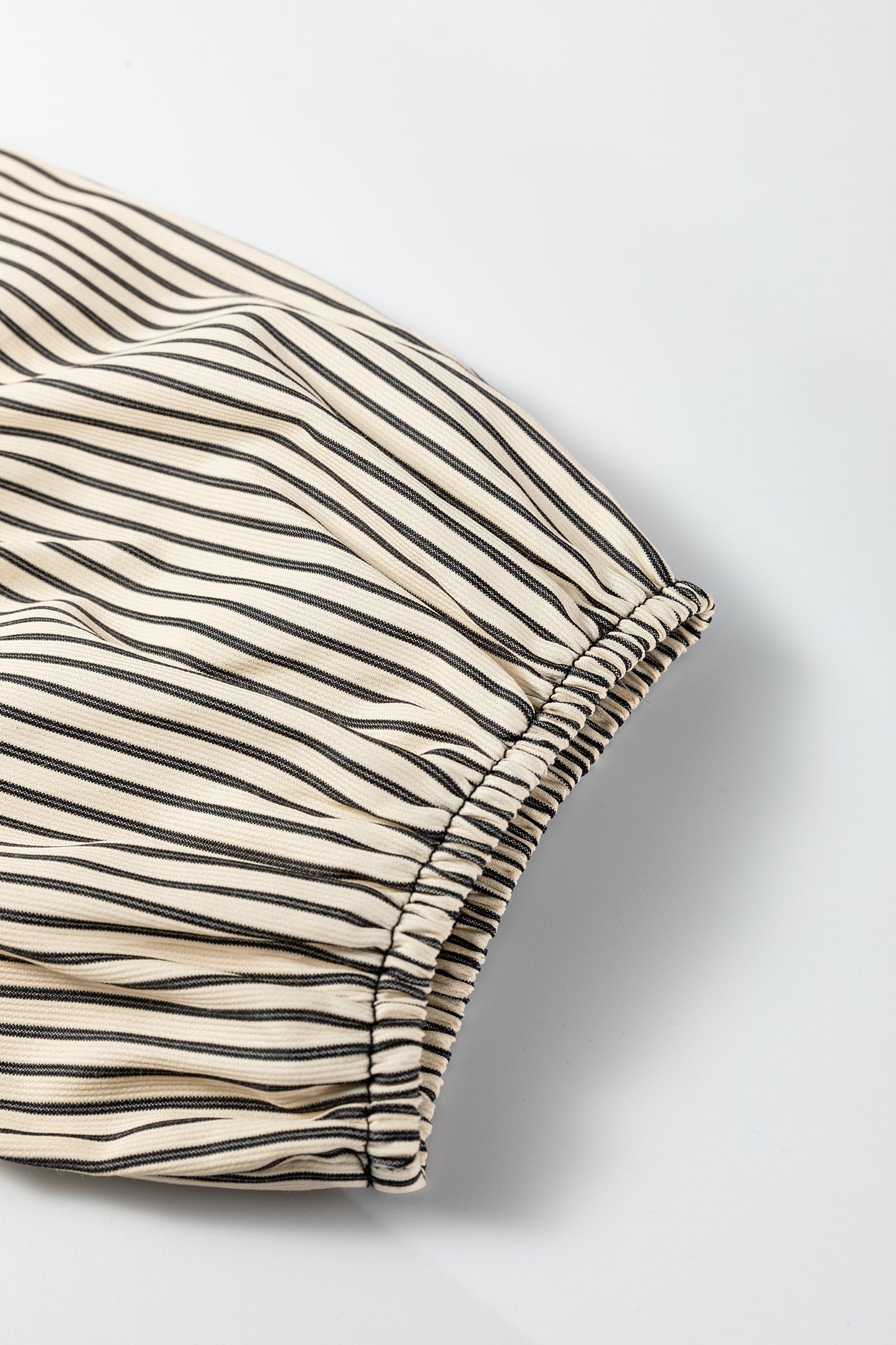 Black Stripe Color Block Patchwork Shirt Collar Button Down Puff Sleeve Mini Dress-TOPS / DRESSES-[Adult]-[Female]-2022 Online Blue Zone Planet