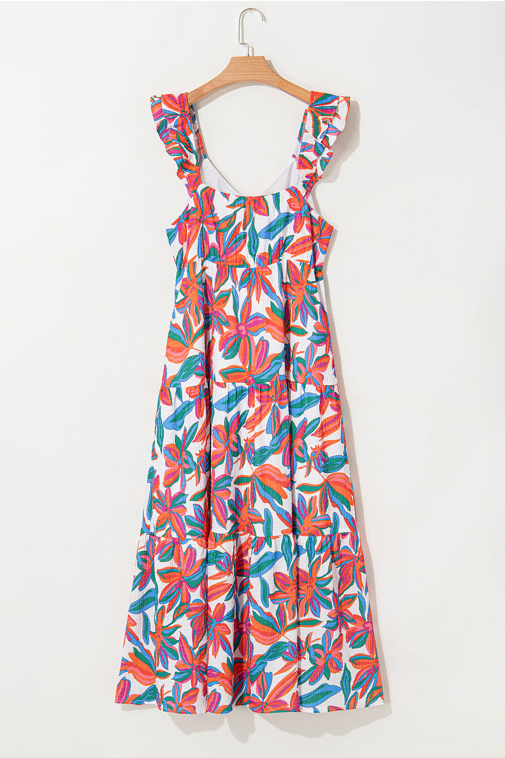 Red Boho Floral Ruffled Strap V Neck Maxi Dress-Maxi Dresses-[Adult]-[Female]-2022 Online Blue Zone Planet