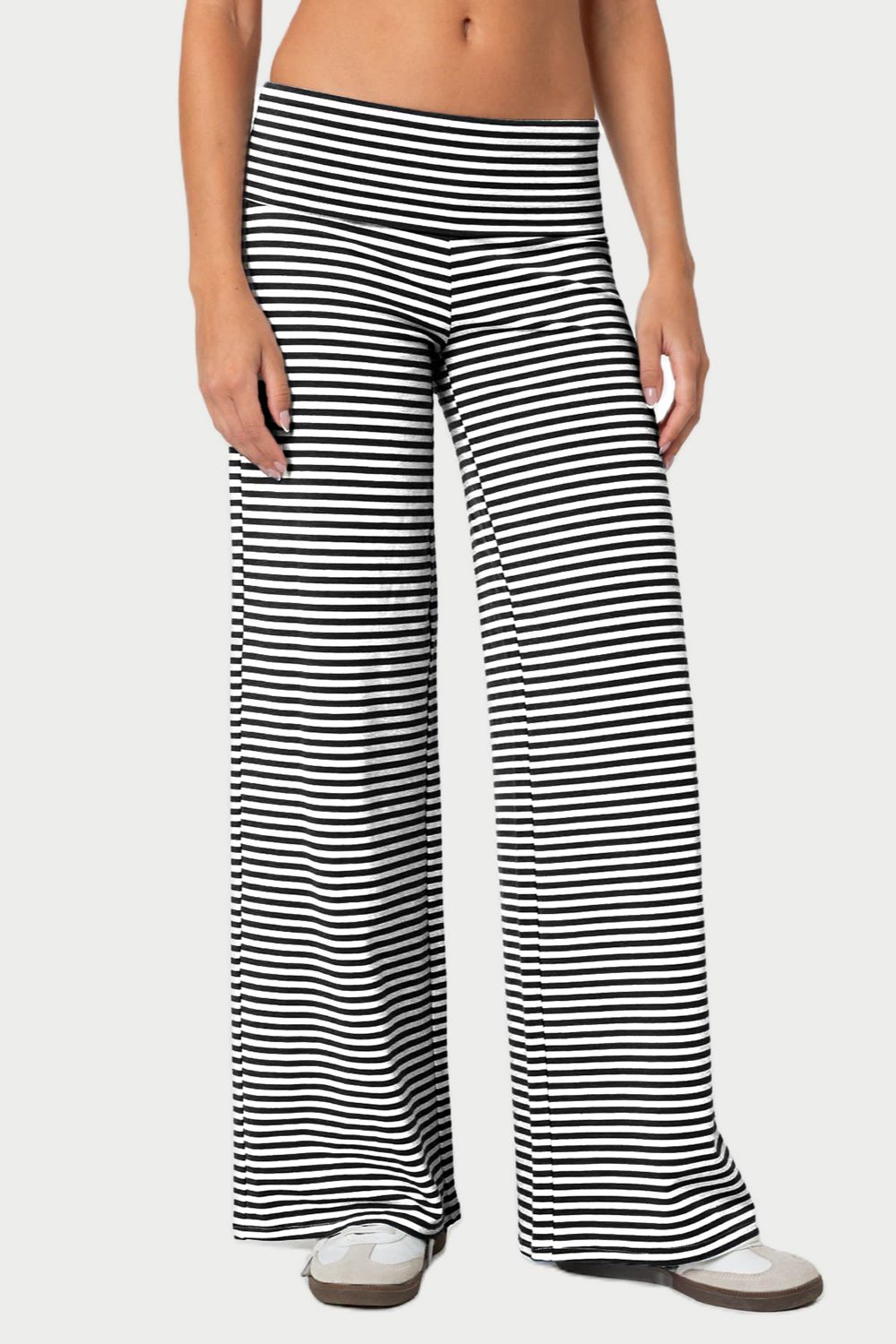 Striped Wide Leg Pants-BOTTOMS-[Adult]-[Female]-Black-S-2022 Online Blue Zone Planet