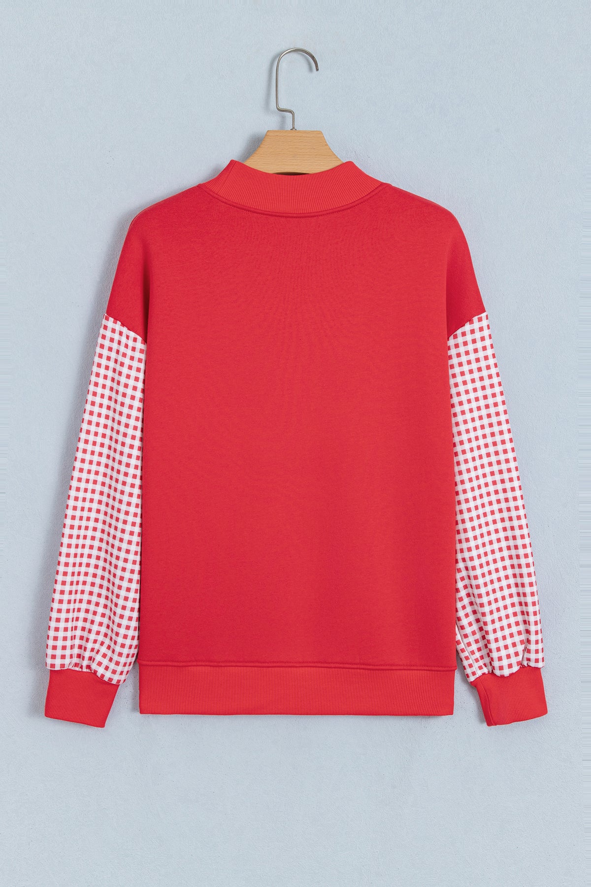 Fiery Red Gingham Plaid Oversized Pullover Sweatshirt-Tops/Sweatshirts & Hoodies-[Adult]-[Female]-2022 Online Blue Zone Planet