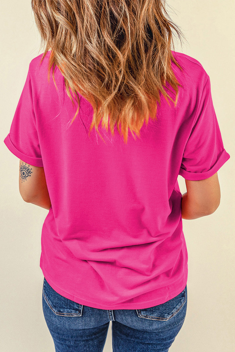 Rose Red Easter Rabbit Chenille Patched Pattern Crew Neck Tee-Graphic/Graphic Tees-[Adult]-[Female]-2022 Online Blue Zone Planet