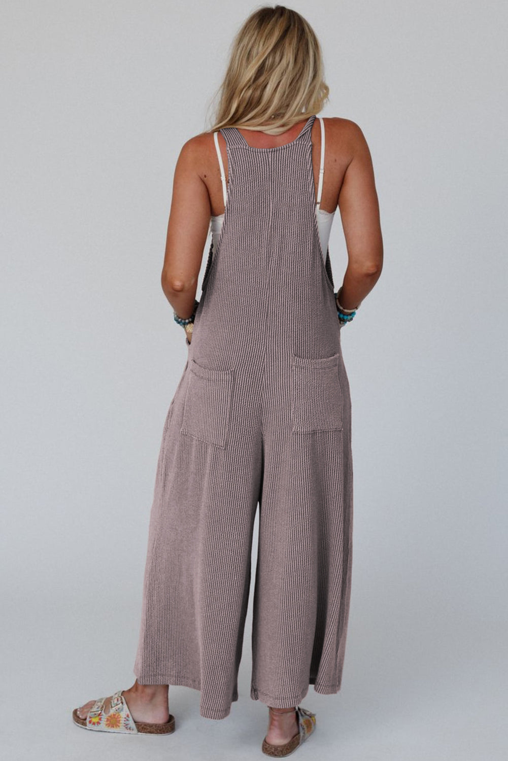 Philippine Gray Corded Adjustable Straps Wide Leg Loose Overall-Bottoms/Jumpsuits & Rompers-[Adult]-[Female]-2022 Online Blue Zone Planet