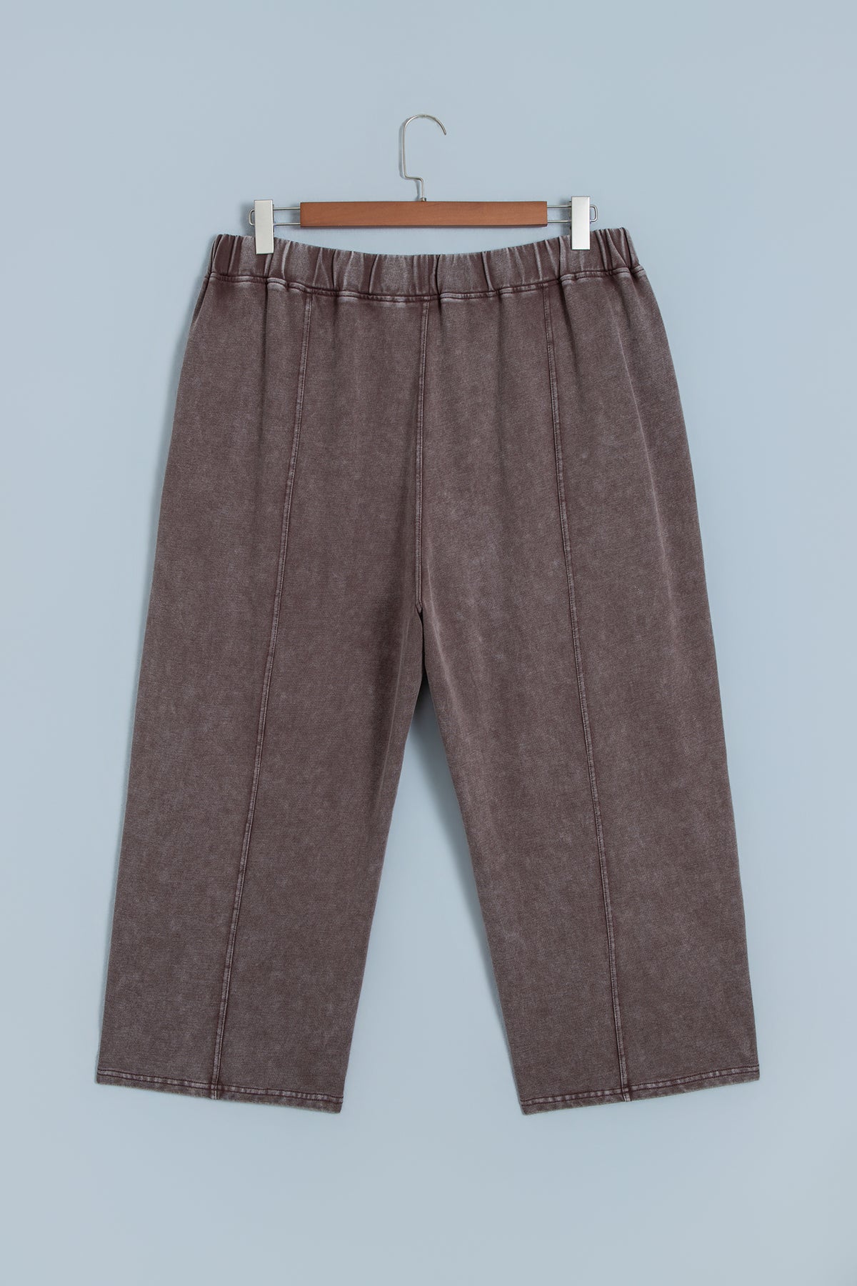 Coffee Mineral Wash Elastic Waistband Plus Size Barrel Pants-Plus Size/Plus Size Bottoms-[Adult]-[Female]-2022 Online Blue Zone Planet