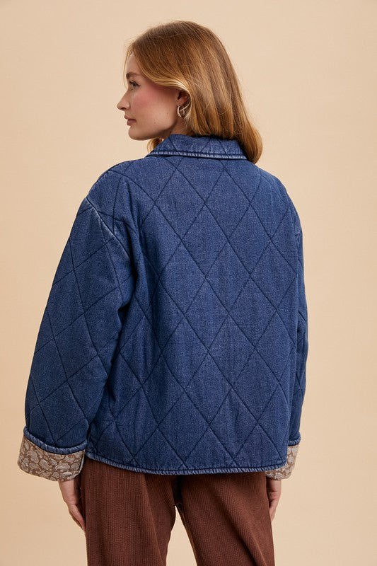 Annie Wear Quilted Printed Lining Snap Down Denim Jacket-TOPS / DRESSES-[Adult]-[Female]-2022 Online Blue Zone Planet