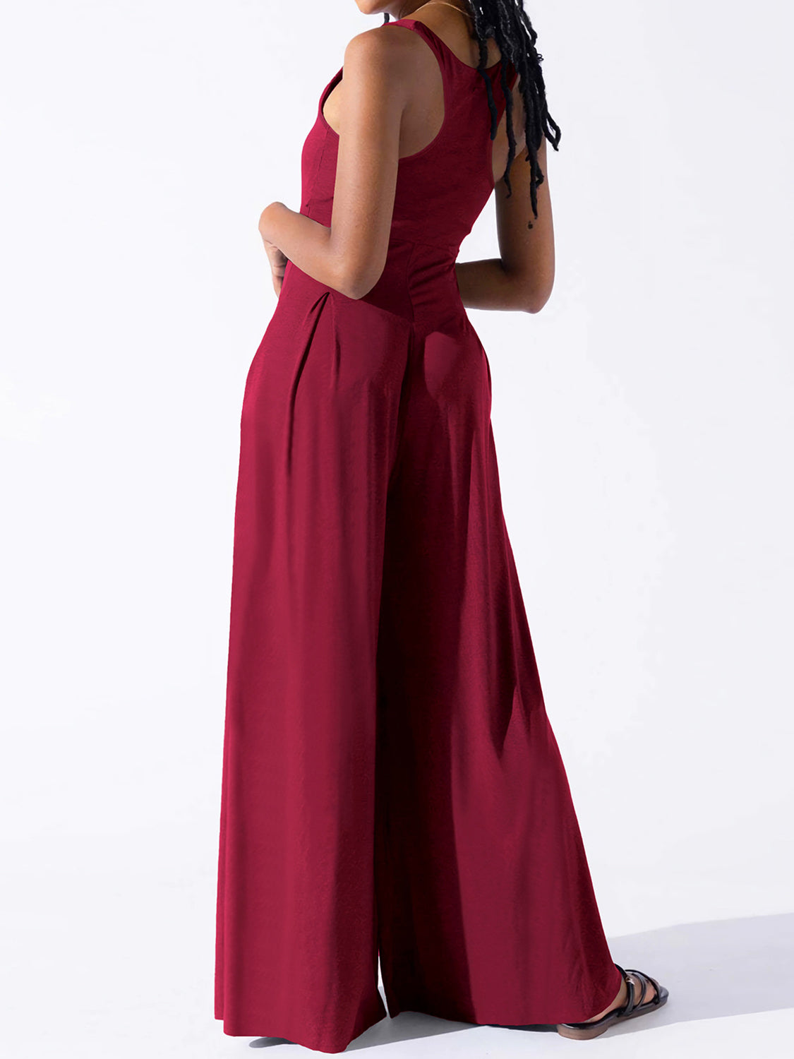 Square Neck Wide Strap Jumpsuit-[Adult]-[Female]-Burgundy-S-2022 Online Blue Zone Planet