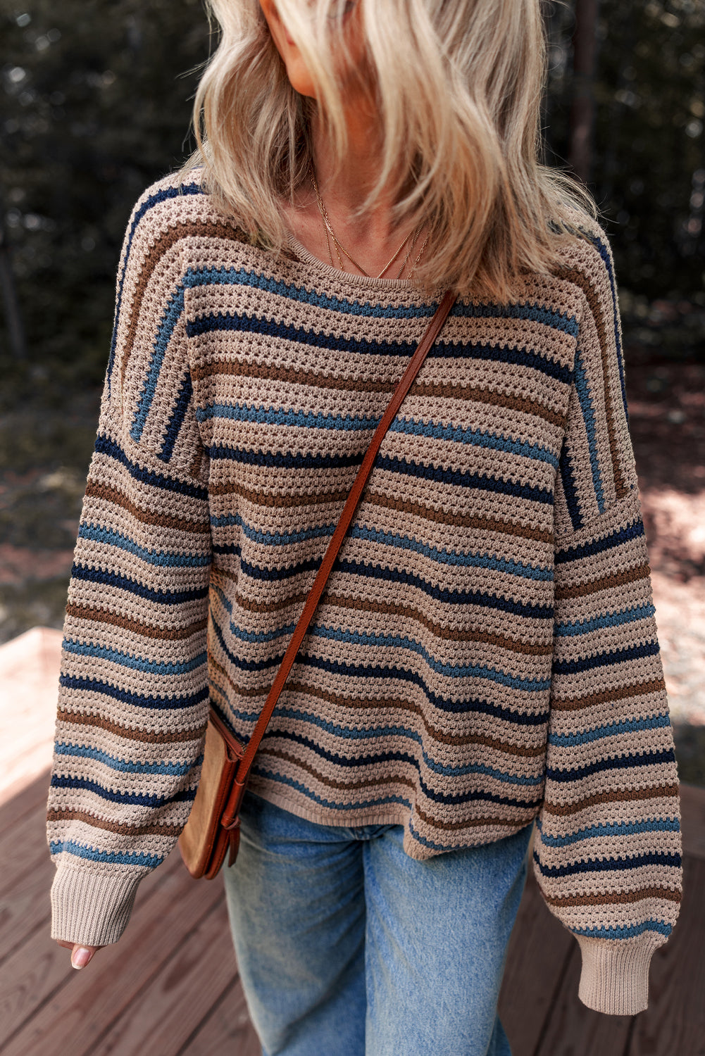 Multicolour Striped Knitted Drop Shoulder Round Neck Sweater-TOPS / DRESSES-[Adult]-[Female]-2022 Online Blue Zone Planet