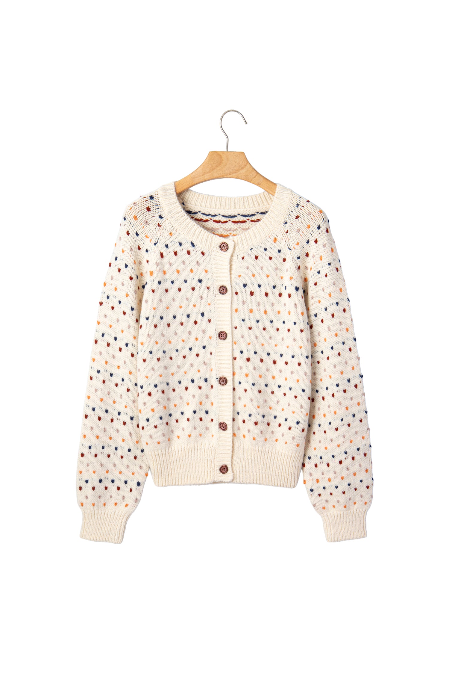 Beige Geometric Print Button Front Long Sleeve Regular Fit Cardigan-Sweaters & Cardigans/Cardigans-[Adult]-[Female]-2022 Online Blue Zone Planet