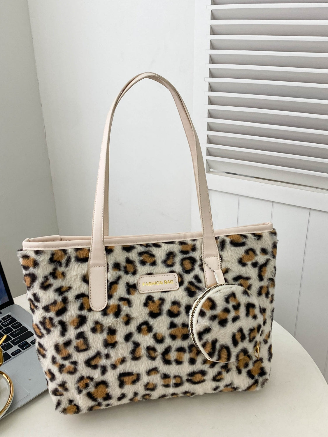 Leopard Faux Fur Tote Bag with Coin Purse-Handbags-[Adult]-[Female]-2022 Online Blue Zone Planet