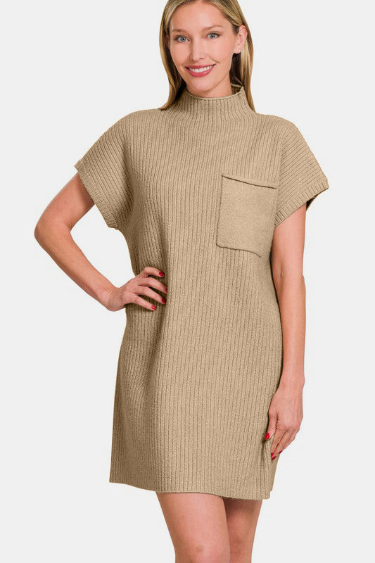 Zenana Short Sleeve Sweater Mini Dress-TOPS / DRESSES-[Adult]-[Female]-Camel-S-2022 Online Blue Zone Planet