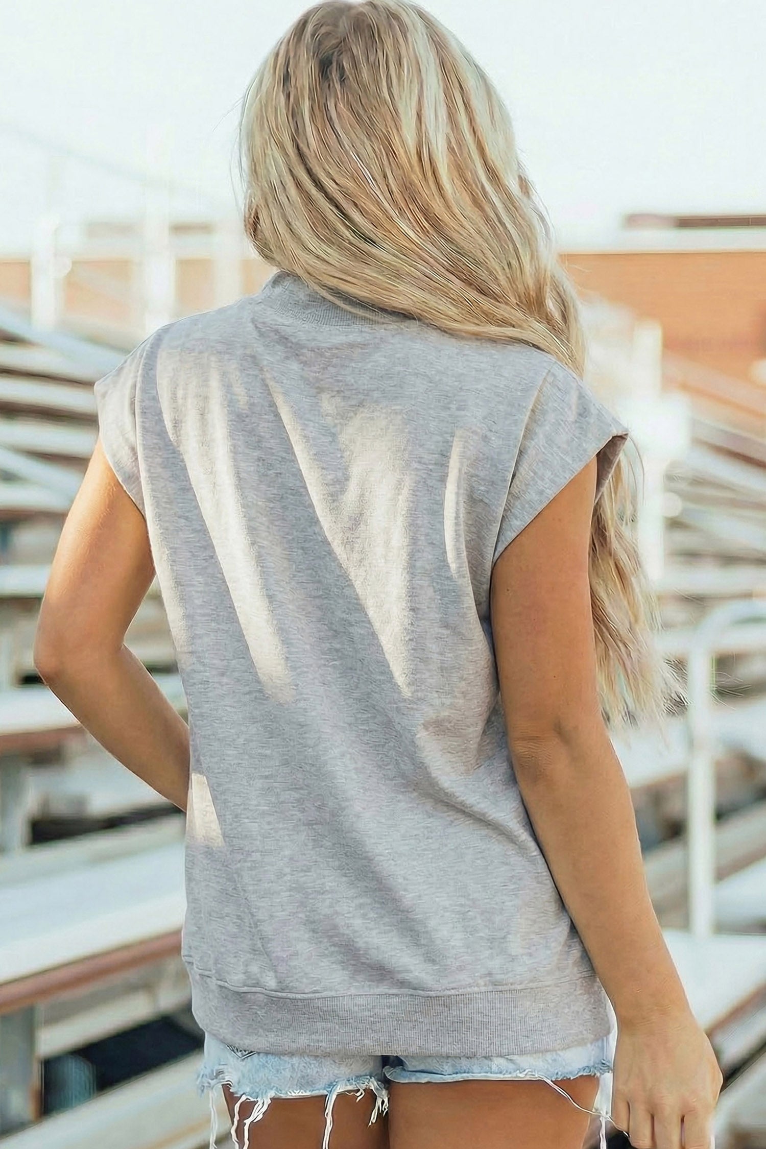 Light Grey Pickleball Lettering Mock Neck Short Sleeve Top-Graphic/Graphic Tees-[Adult]-[Female]-2022 Online Blue Zone Planet