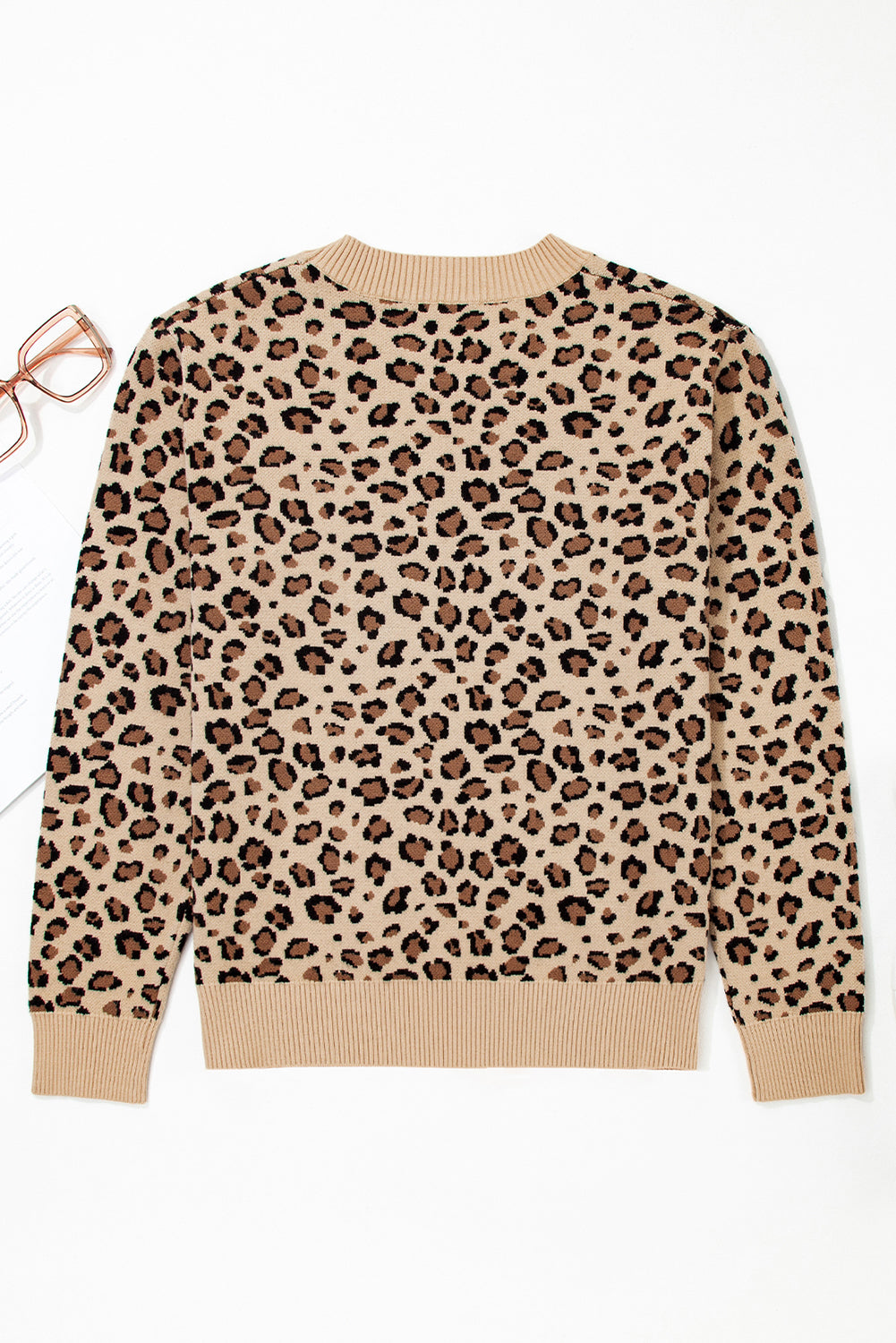 Khaki Leopard Print Dolman Sleeve Sweater-TOPS / DRESSES-[Adult]-[Female]-2022 Online Blue Zone Planet