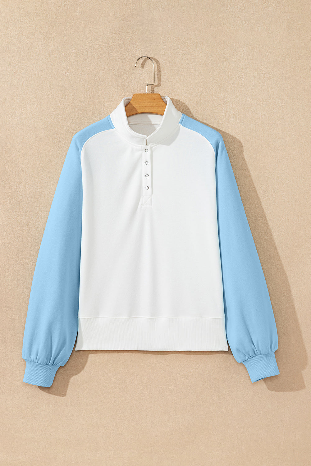 Beau Blue Colorblock Snap Buttons Pullover Sweatshirt-Tops/Sweatshirts & Hoodies-[Adult]-[Female]-2022 Online Blue Zone Planet