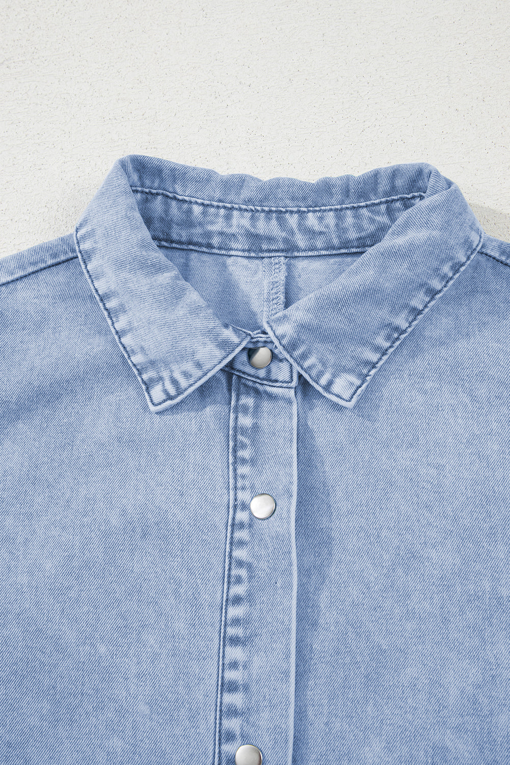 Beau Blue Double Ruffled Sleeves Buttoned A-line Collared Mini Denim Dress-TOPS / DRESSES-[Adult]-[Female]-2022 Online Blue Zone Planet