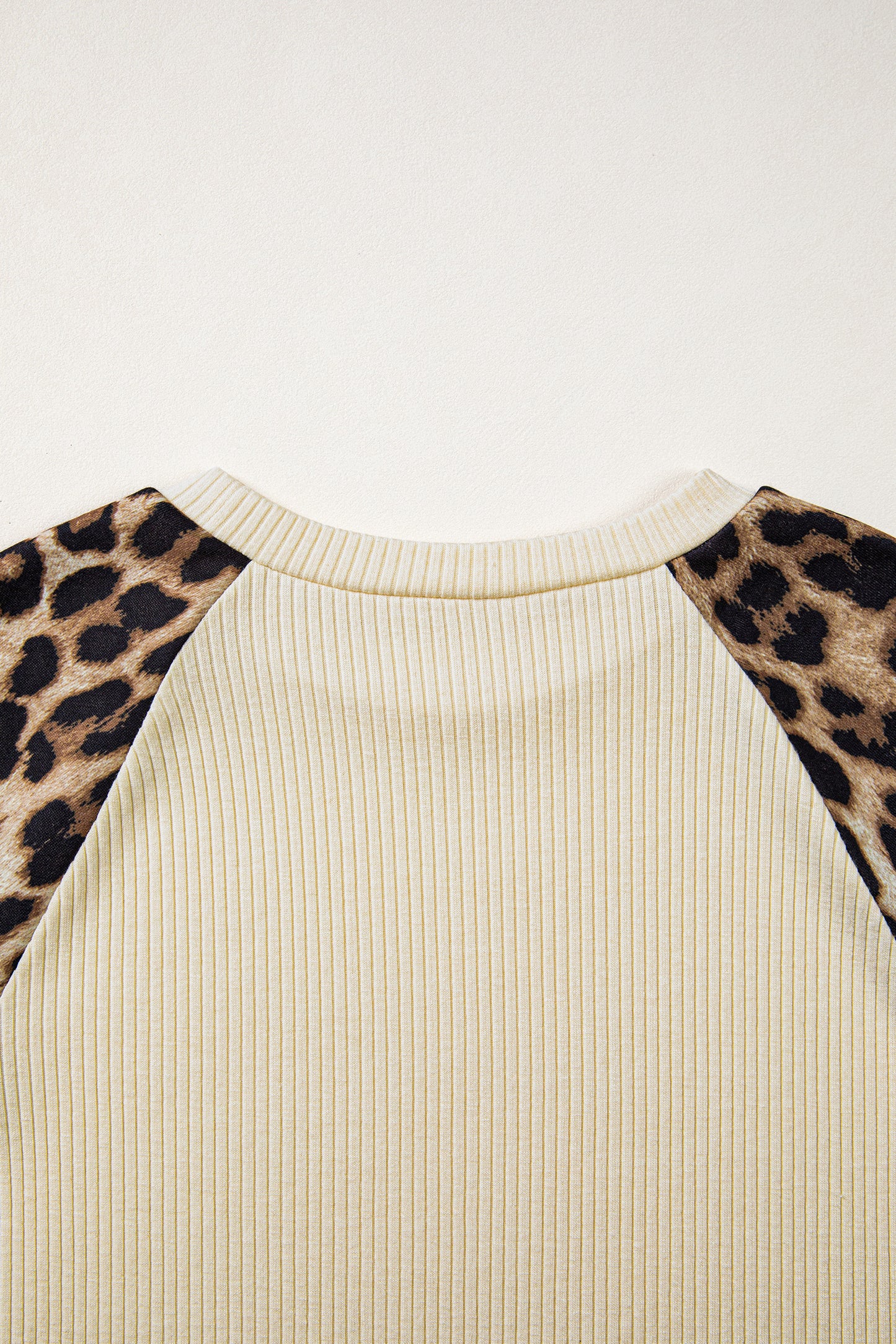 Apricot Ribbed Color Block Leopard Contrast Sleeve Loose Tee-Tops/Tops & Tees-[Adult]-[Female]-2022 Online Blue Zone Planet