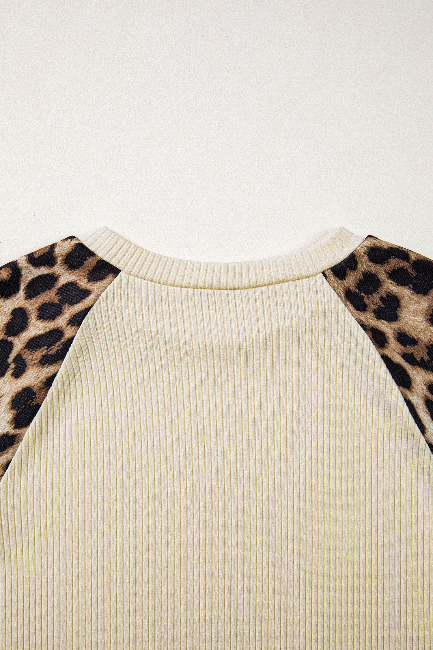 Apricot Ribbed Color Block Leopard Contrast Sleeve Loose Tee-Tops/Tops & Tees-[Adult]-[Female]-2022 Online Blue Zone Planet
