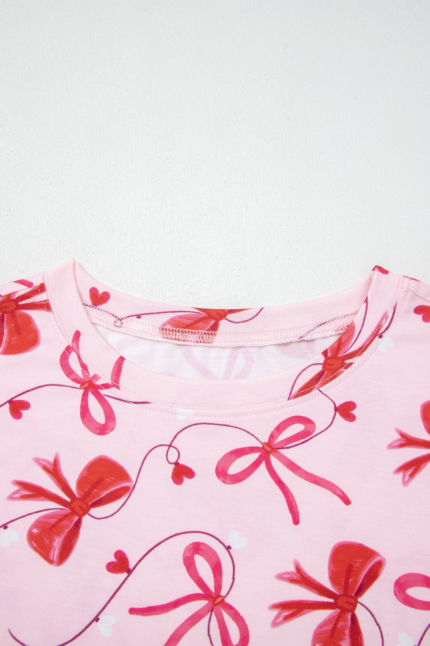 Red Romantic Bow Print Loose Tee Drawstring Shorts 2pcs Lounge Set-Loungewear & Sleepwear/Loungewear-[Adult]-[Female]-2022 Online Blue Zone Planet