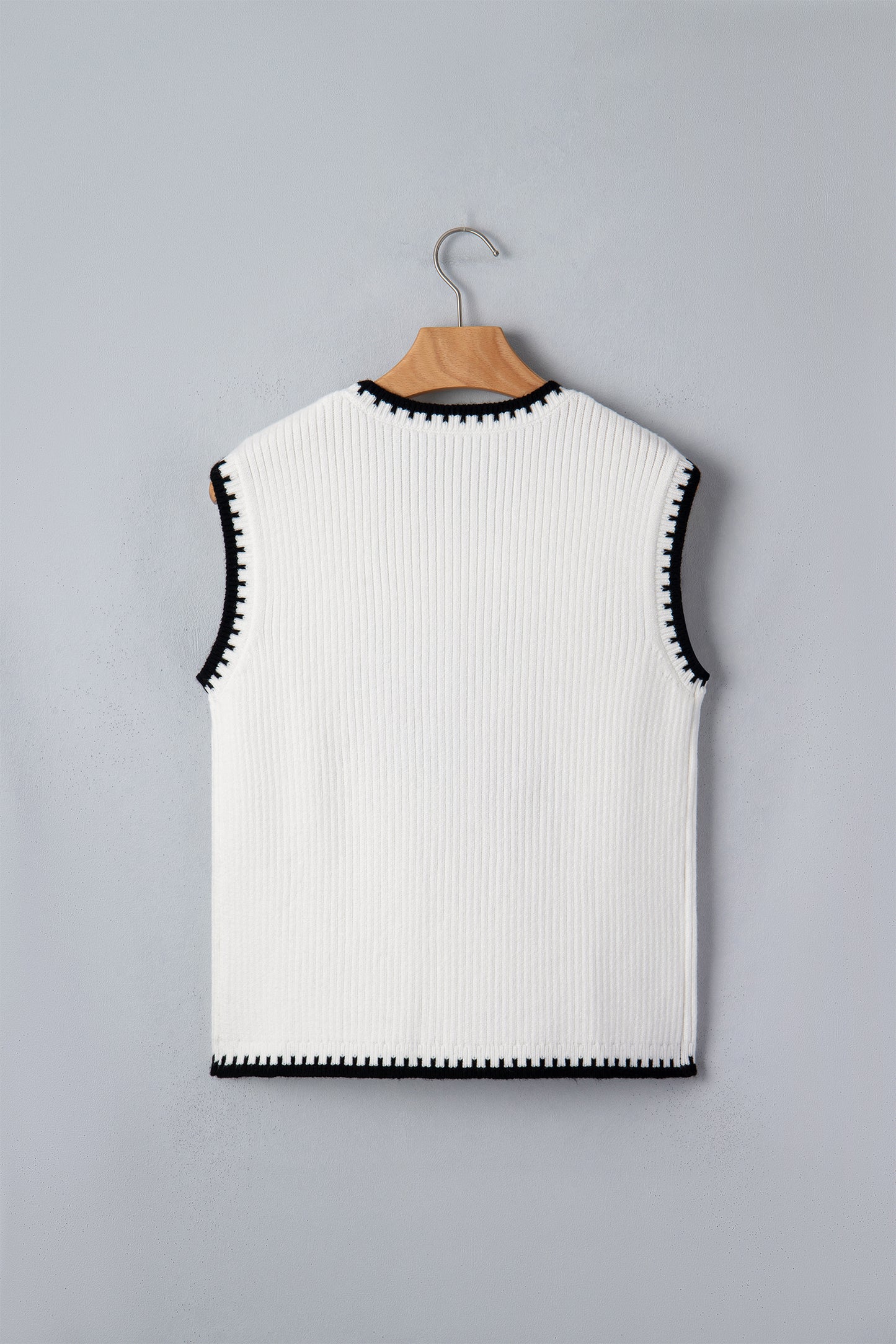 White Contrast Trim Round Neck Rodeo Cowboy Sweater Vest-Sweaters & Cardigans/Sweater Vests-[Adult]-[Female]-2022 Online Blue Zone Planet