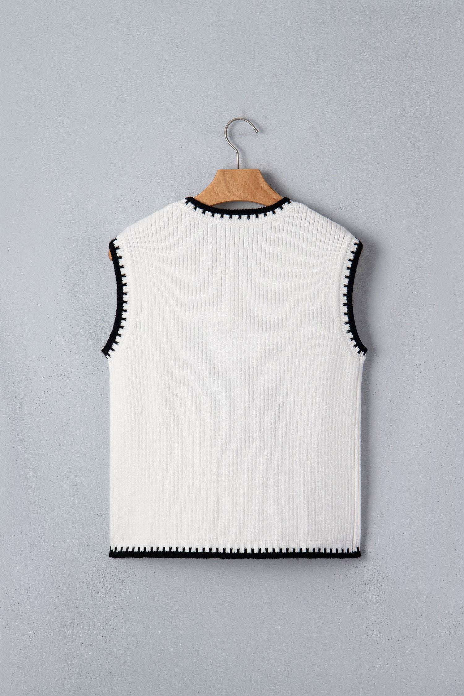 White Contrast Trim Round Neck Rodeo Cowboy Sweater Vest-Sweaters & Cardigans/Sweater Vests-[Adult]-[Female]-2022 Online Blue Zone Planet