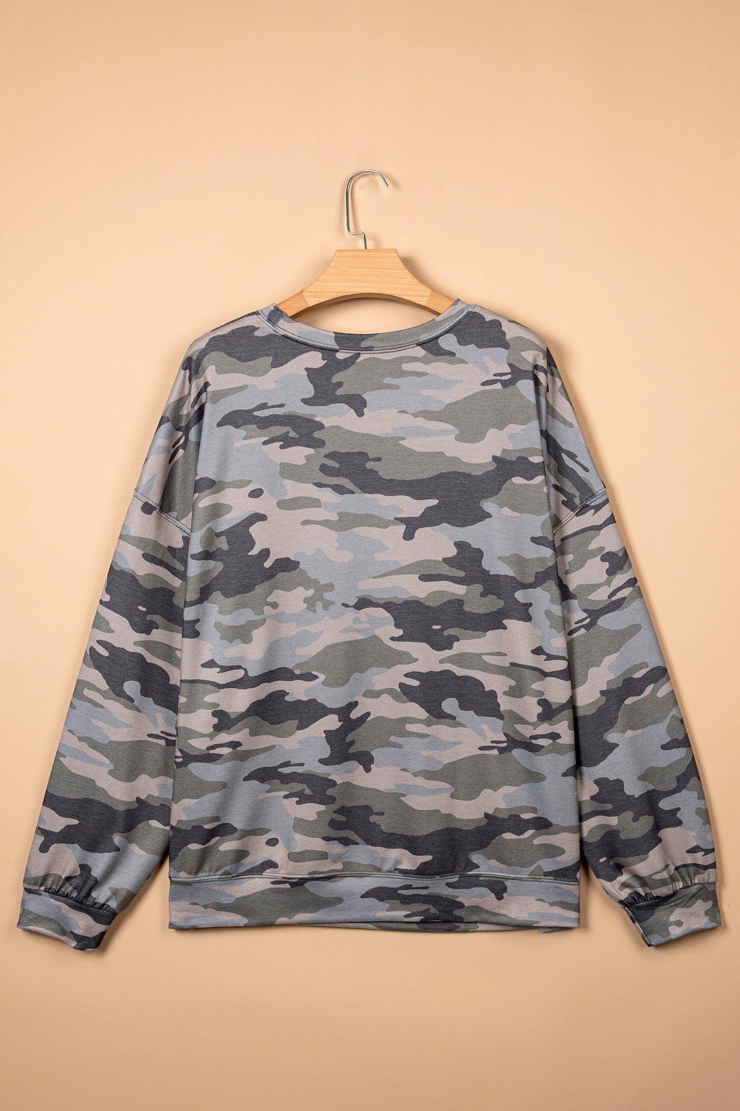 Green Camo Print Long Sleeve Plus Size Blouse-Plus Size/Plus Size Tops/Plus Size Long Sleeve Tops-[Adult]-[Female]-2022 Online Blue Zone Planet