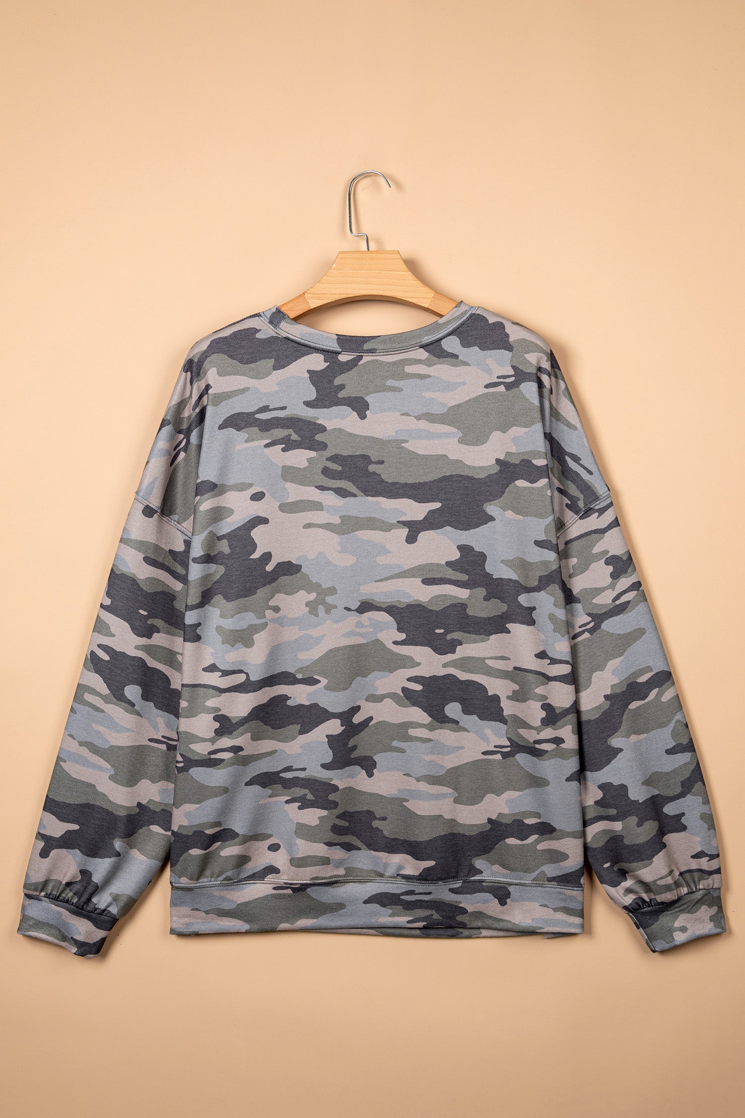 Green Camo Print Long Sleeve Plus Size Blouse-Plus Size/Plus Size Tops/Plus Size Long Sleeve Tops-[Adult]-[Female]-2022 Online Blue Zone Planet