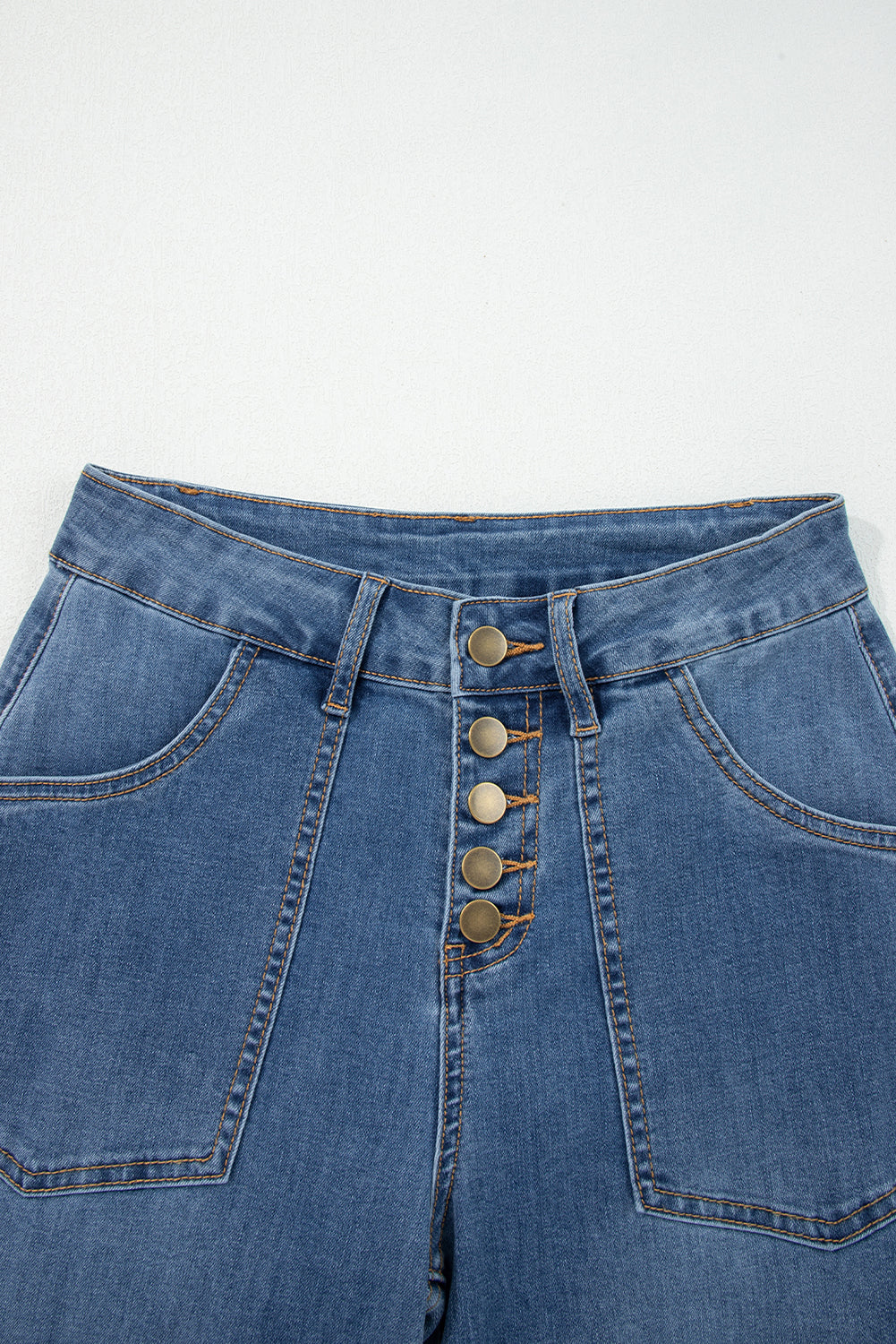 Ashleigh Blue Multi Buttons High Waist Wide Leg Jeans With Pockets-Bottoms/Jeans-[Adult]-[Female]-2022 Online Blue Zone Planet