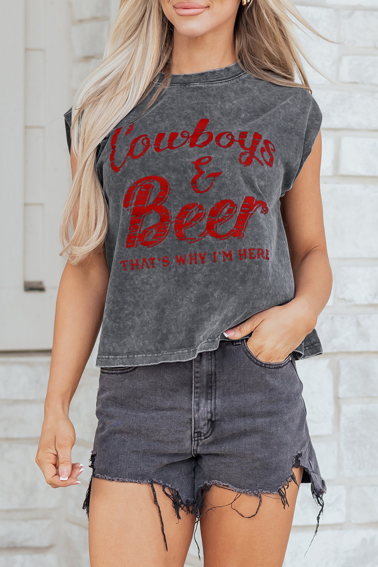 Sleet Cowboy & Beer Western Graphic Mineral Wash Tank Top-Tops/Tank Tops-[Adult]-[Female]-2022 Online Blue Zone Planet