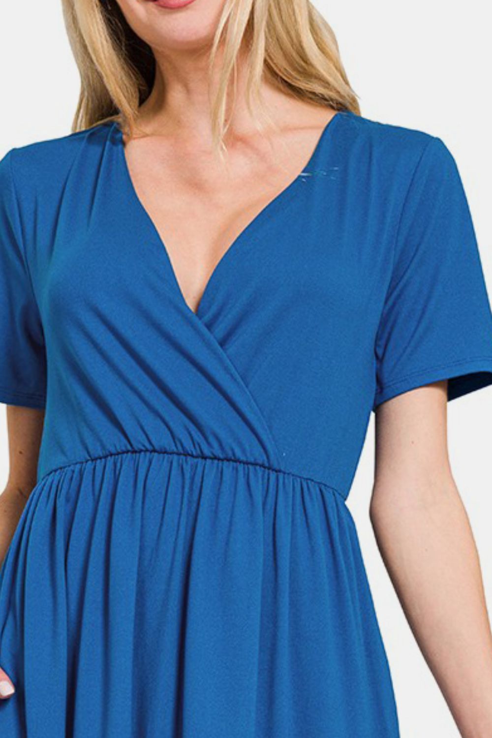 Zenana Surplice Short Sleeve Brushed DTY Dress-TOPS / DRESSES-[Adult]-[Female]-2022 Online Blue Zone Planet